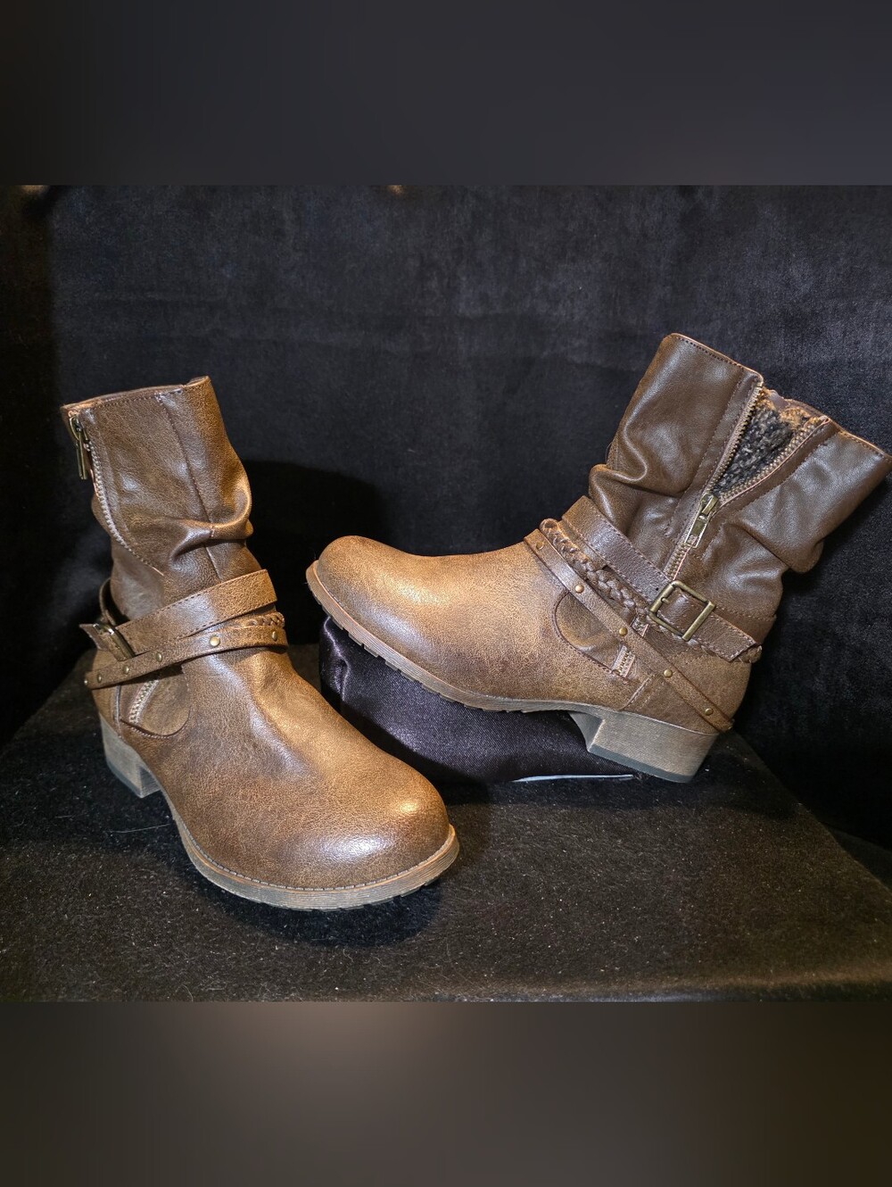Jellypop Women's Brown Ankle Boots with Buckle Detail Size 8